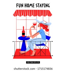 Concept quarantine illustration vector illustration. Stay at home. Fun home staying