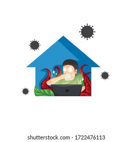 The concept of quarantine itself. Work at home during the COVID-19 virus outbreak. Precautions for corona virus quarantine. Prevent the spread of infection. People who are passionate about working on 