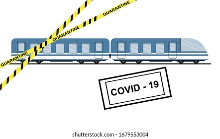 The concept of quarantine prevention of coronavirus. The ban on travel and movement. Black and yellow signal tape on a train or subway. Karanitin to prevent the spread of the virus. 