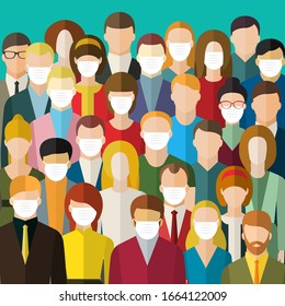 Concept of quarantine. Sad people wearing protective face masks. 2019-nCoV Novel Corona virus. Vector illustration.