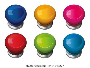 Concept of question and answer game, with multi-colored electronic buzzer symbol.