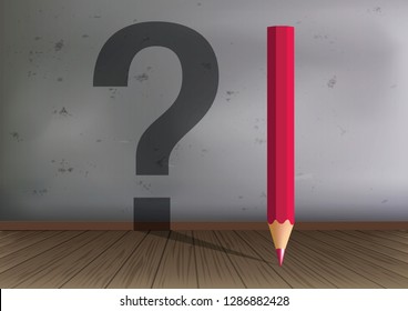 Concept of the question with a pencil symbol of the answer that has its shadow that turns into a question mark.