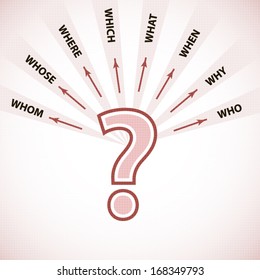 Concept question red modern diagram of whom whose where which what when why who