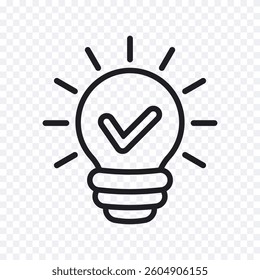 Concept of quick tips, solutions, ideas, innovations. Creative sign of thinking, strategies, light bulb and check mark.