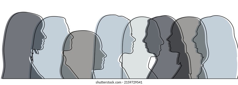 Concept Of Racial Equality Anti-racism Justice Opportunities And Ally Ship. Self-confidence And Close Up Silhouette Faces Of Multicultural Multiethnic Female Profile Women.