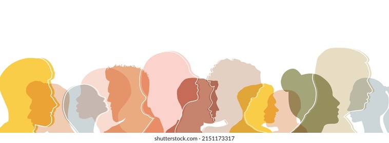 Concept of racial equality and anti-racism. Silhouette of men and women. 