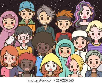 Concept of racial equality and anti-racism. Socially diverse multicultural and multiracial people isolated on background. Society or population, social culture diversity.