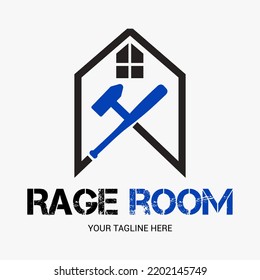 Concept Of Rage Room, Smash Stuff Logo. Destruction House Vector Emblem.