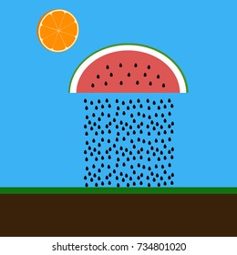 Concept of a rainy melon. Vector illustration. Modern flat design.