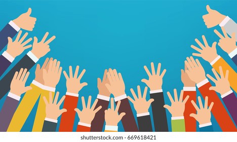 Concept Of Raised Up Hands. Party, Concept Of Education, Busines