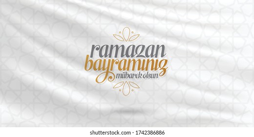 Concept of Ramadan Kareem in gold typography lettering and white decorative background. (TR: Ramazan Bayraminiz Mubarek Olsun) Islamic holiday event.