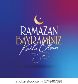Concept of ramadan kareem in gold typography lettering and sweet colorize background. (TR: Ramazan Bayraminiz Kutlu Olsun) Islamic holiday event.