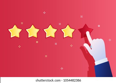 Concept of rating. Hand pushing the star button. Flat design vector illustration
