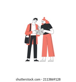 The concept of reading day. People hold a book in their hands. Human character on white background. Flat design style minimal vector illustration. Young people, students, guys, girls read books.