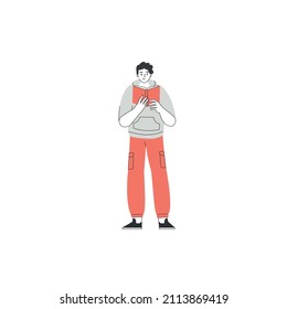 The concept of reading day. People hold a book in their hands. Human character on white background. Flat design style minimal vector illustration.
