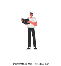 The concept of reading day. People hold a book in their hands. Human character on white background. Flat design style minimal vector illustration.