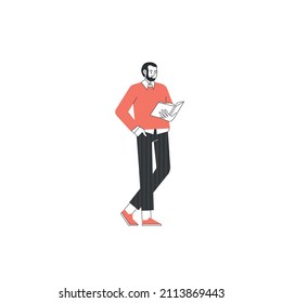 The concept of reading day. People hold a book in their hands. Human character on white background. Flat design style minimal vector illustration.