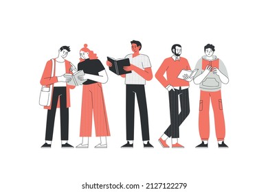 El concepto del día de la lectura. La gente tiene un libro en sus manos. Carácter humano sobre fondo blanco. Estilo de diseño plano ilustración vectorial mínima