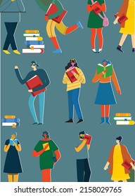 The concept of reading day. People hold a book in their hands. Human character on the background. Flat design style vector cards.