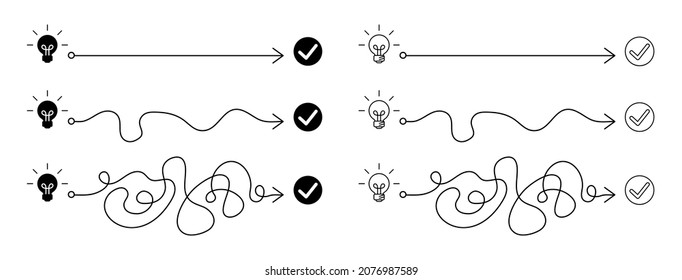 The concept of realizing an idea.Three options for the path. The easy way, the middle way, and the hard way. Vector illustration isolated on white background.