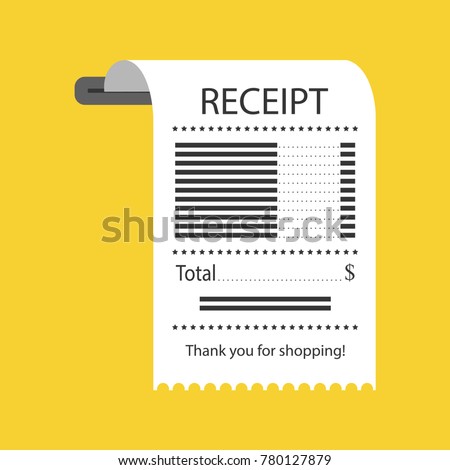 The concept of receiving a check about payment. Receipt icon, paper receipt, invoice sign, financial check. Vector illustration in a flat style.