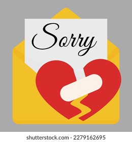 The concept of reconciliation. A broken heart and a letter of apology. To save the relationship between people. vector.