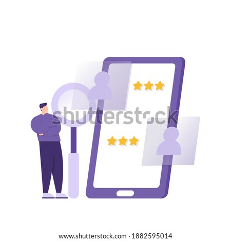 a concept of recruiting new employees or workers. illustration of an HRD or Human Resources Development staff reviewing information on prospective job applicants on a smartphone. job application.