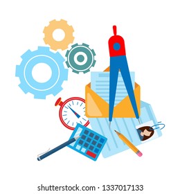 Concept recruitment. Job interview. Consideration by profiles of personnel. Modern flat vector illustration