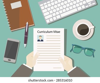 concept recruitment with a view of cv from the top - desk chief