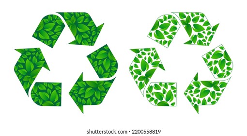 Concept of Recycle Symbol with green leaves, save the planet and energy concept  illustration.