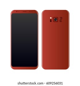Concept red Realistic smart-phone. Perfect to present your screen design application. Vector Illustration
