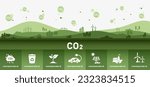 The concept of reduce co2 emission using clean energy and reduce climate change problem with flat icon vector illustration. Green environment templet infographic design for web banner.
