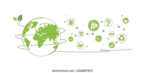 Das Konzept der Reduktion der CO2-Emissionen durch saubere Energie und die Verringerung des Klimawandels Problem mit flachen Ikone Vektorgrafik. Green Environment Templet infographische Gestaltung für Web-Banner.