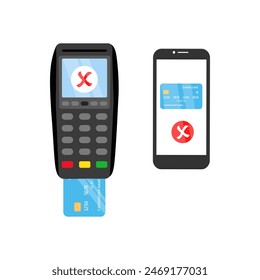 Concepto de pago rechazado por tarjeta de crédito POS terminal.Payment usando tarjeta de crédito máquina