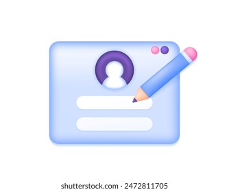 concept registration. create and fill in new account data. website services. illustration of the website registration window with a pencil. symbol or icon. minimalist 3d concept design. graphic 