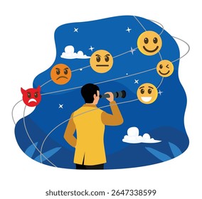 The concept of regulating emotions. A man sees and understands emotions and moods.