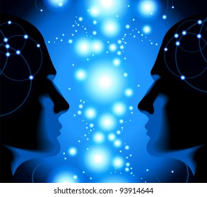 the concept of the relationship of a human with the cosmic energy.File is saved in AI10 EPS version. This illustration contains a transparency