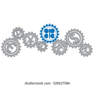 Concept of relationship OPEC mi world economy. Vector illustration