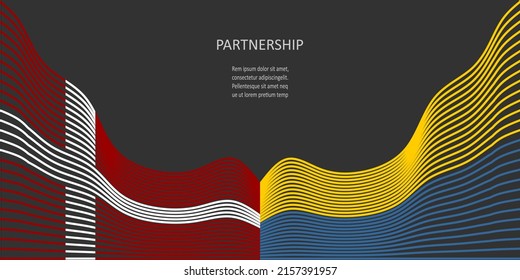 Concept of relationships between Denmark and Ukraine . Waved national flags. Teamwork concept.