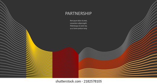 Concepto de relaciones entre Alemania y Bélgica. Banderas nacionales onduladas. Concepto de trabajo en equipo.