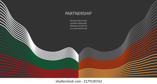 Concept of relationships between Germany and Bulgaria. Waved national flags. Teamwork concept.