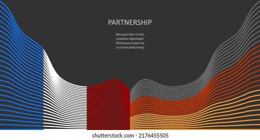 Concept of relationships between Germany and France. Waved national flags. Teamwork concept.