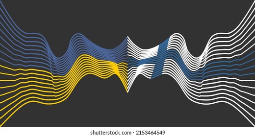 Concept of relationships between Ukraine and Finland. Waved national flags. Teamwork concept.