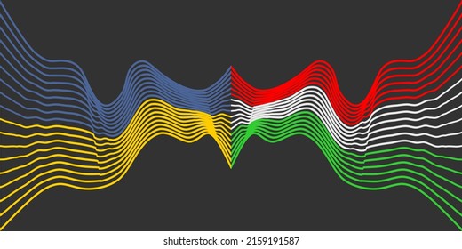 Concept of relationships between Ukraine and Hungary. Waved national flags. Teamwork concept.