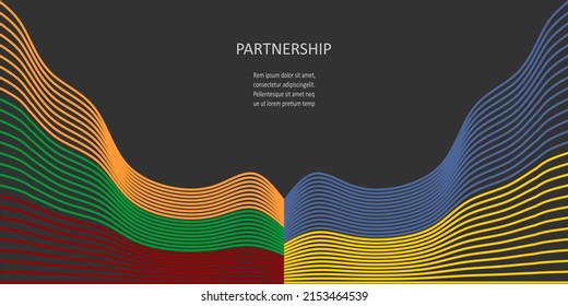 Concept of relationships between Ukraine and Lithuania. Waved national flags. Teamwork concept.