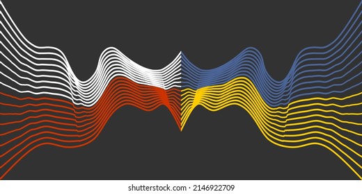 Concept of relationships between Ukraine and Poland. Waved national flags. Teamwork concept.