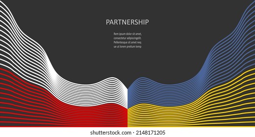 Concept of relationships between Ukraine and Poland. Waved national flags. Teamwork concept.