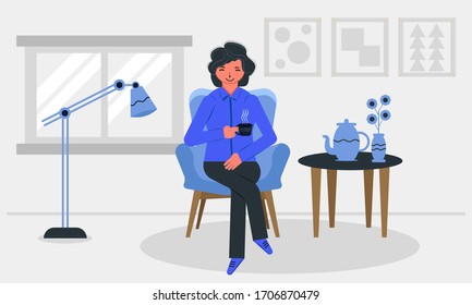 the concept of relaxed vector illustration while drinking coffee