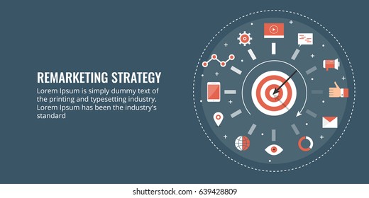 Concept for Remarketing strategy wheel, on-line target marketing, behavioral marketing campaign flat vector with icons