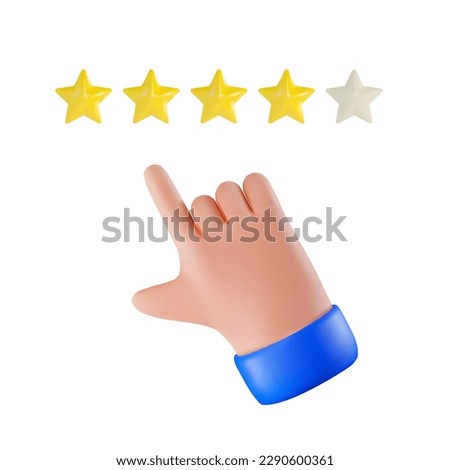 Concept render to put a star for rating with the finger of the hand. Vector illustration in 3d style for feedback, business, media